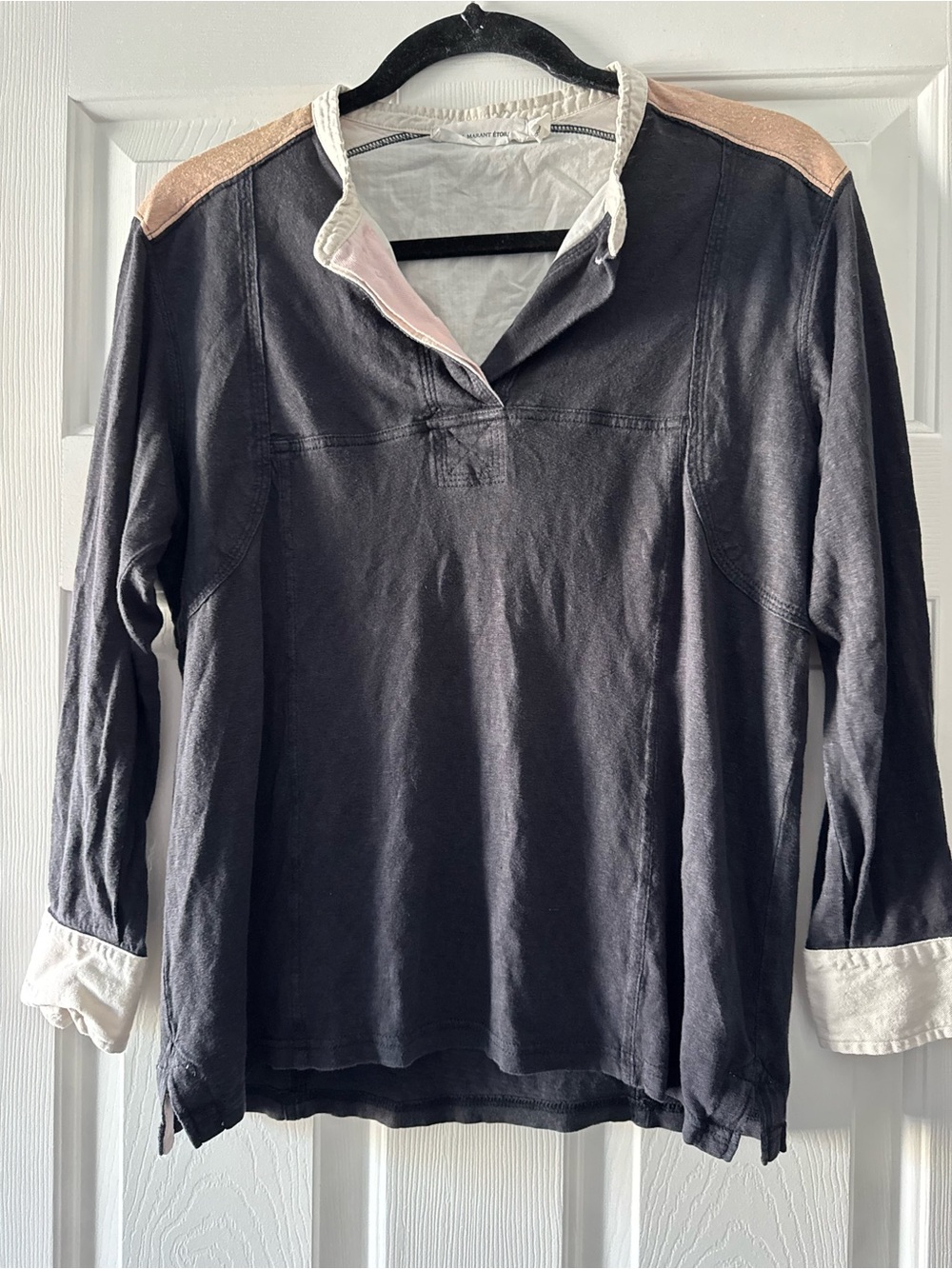 Isabel Marant Étoile Linen Colorblock Henley Long Sleeve Top L